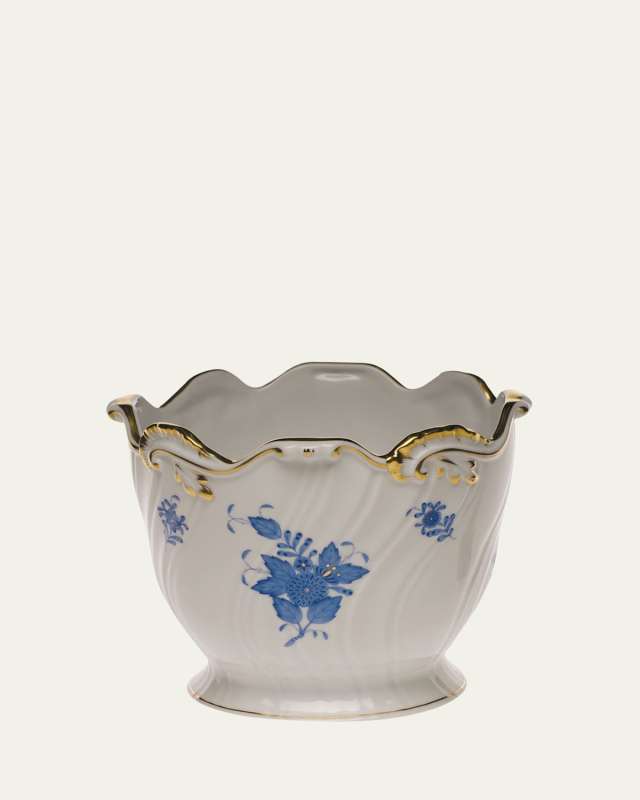 Chinese Bouquet Blue Ribbed Cache Pot